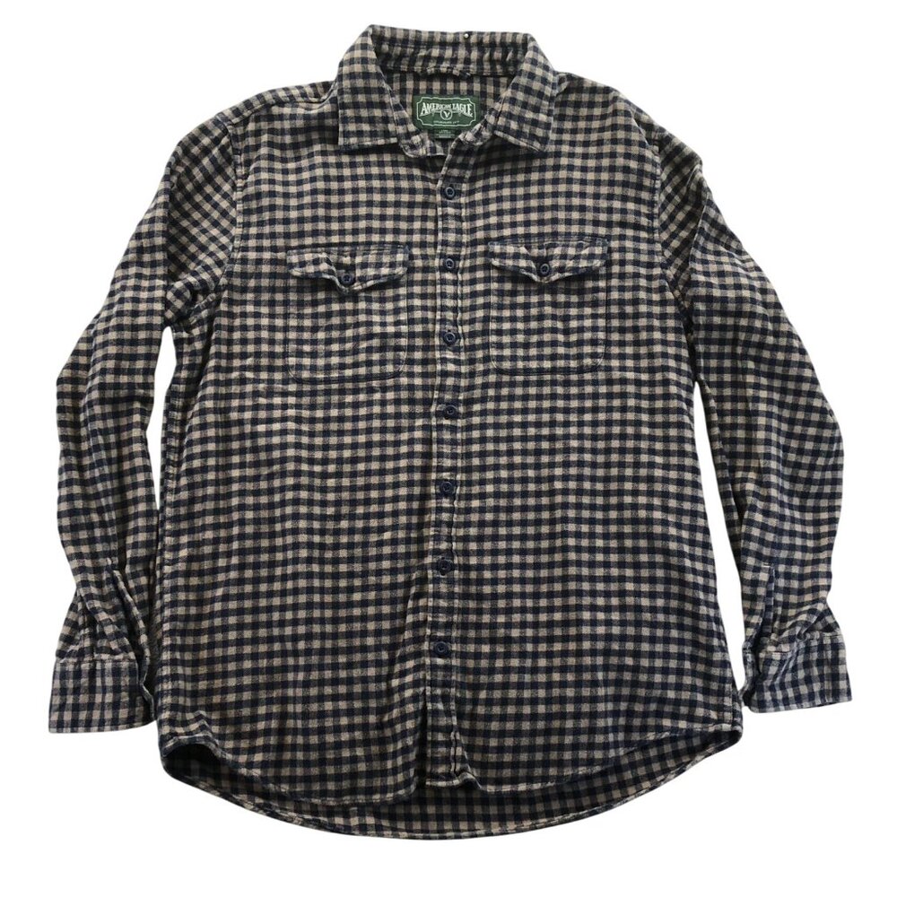 American Eagle Mens Shirt LT Brown Checkered Flannel Button Up Casual